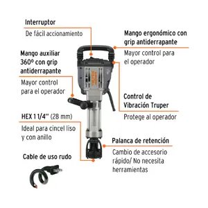 Martillo demoledor HEX 20 kg, 55J, 1600W, TRUPER EXPERT