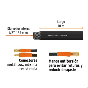 Manguera para compresor, de hule, 10m x 1/2