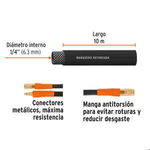 Manguera para compresor, de hule, 10m x 1/4