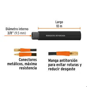 Manguera para compresor, de hule, 10m x 3/8