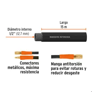 Manguera para compresor, de hule, 15m x 1/2