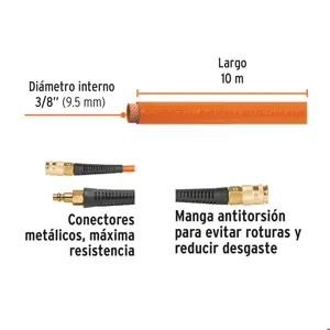 Manguera para compresor, de PVC, 10m x 3/8