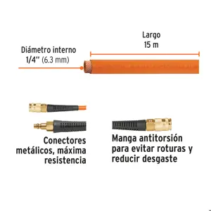 Manguera para compresor, de PVC, 15m x 1/4