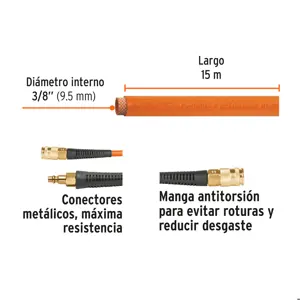 Manguera para compresor, de PVC, 15m x 3/8