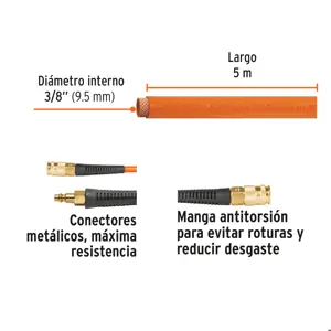 Manguera para compresor, de PVC, 5m x 3/8