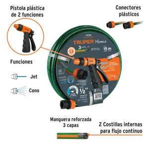 Truper Combo manguera MAN-15X1/2RE y pistola de riego PR-401