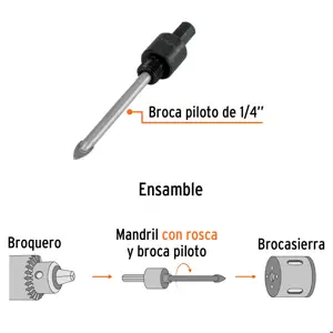 Mandril para brocasierra diamante con rosca 3/8