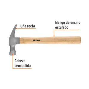 Martillo uña recta 16 oz, Pretul