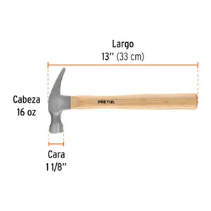 Martillo uña recta 16 oz, Pretul