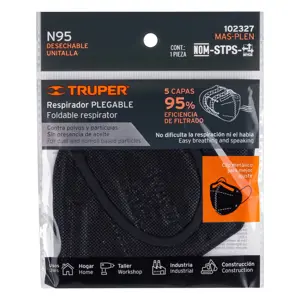 Truper Respirador plegable N95 negro para polvos y partículas