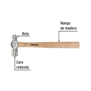 Martillo pulido de bola 16 oz mango madera, Pretul