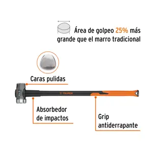 Truper Marro de una cara amplia 8 lb, mango de fibra de vidrio 36