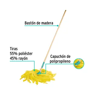 Trapeador de microfibra lisa, bastón de 120 cm, KLINTEK