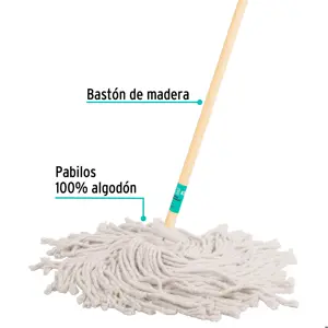 Trapeador tipo mechudo, 450 g con bastón de 120 cm, Klintek