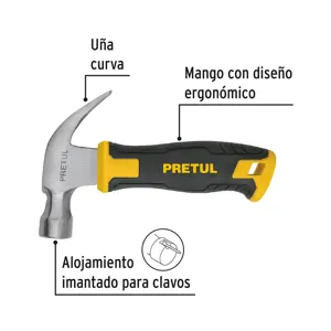 Martillo 10 oz, mango comfort grip, Pretul