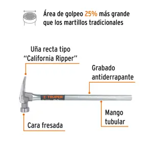 Truper Martillo tubular 20 oz uña California Ripper, cara fresada