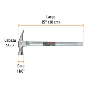 Martillo tubular pulido 16 oz uña recta, Truper