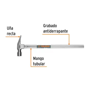 Martillo tubular pulido 20 oz uña recta, Truper