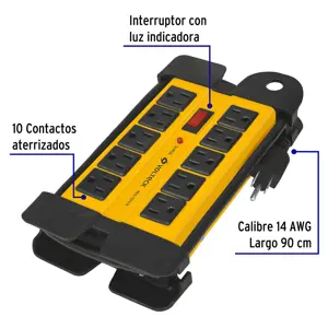 Volteck Multicontacto 14 AWG industrial supresor picos 10 entradas