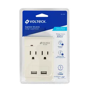 Volteck Multicontacto, 2 entradas,con 2 entradas USB, aterrizado