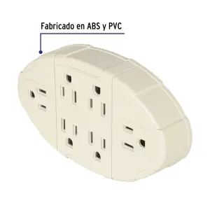 Multicontacto aterrizado ovalado, 6 entradas, Volteck