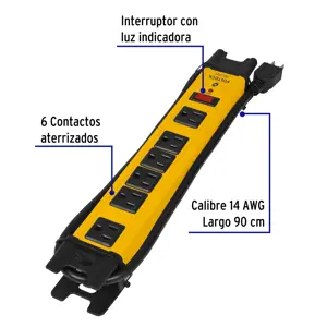 Volteck Multicontacto 14 AWG industrial supresor de picos 6 entradas