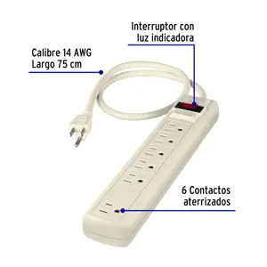 Volteck Multicontacto 14 AWG 6 entradas supresor de picos 270 joules