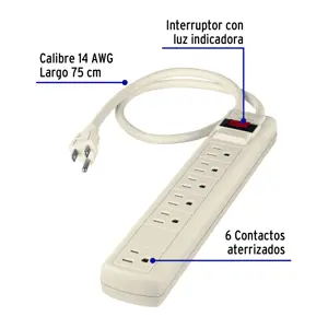 Volteck Multicontacto 14 AWG 6 entradas supresor de picos 450 joules