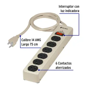 Volteck Multicontacto 14 AWG 6 entradas supresor de picos 600 joules