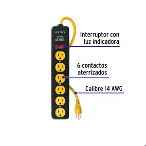 Volteck Multicontacto 14 AWG, 6 entradas sup. de picos 600 J, negro