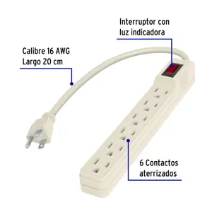 Multicontacto 16 AWG doméstico 6 entradas, Volteck