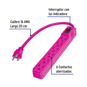 Volteck Multicontacto 16 AWG doméstico 6 entradas, colores a granel