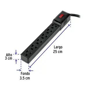 Volteck Multicontacto 16 AWG doméstico económico 6 entradas, negro