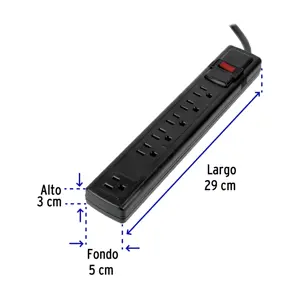 Multicontacto 16 AWG doméstico con 6 entradas, negro Volteck