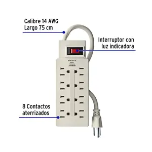 Volteck Multicontacto 14 AWG 8 entradas supresor de picos 110 joules