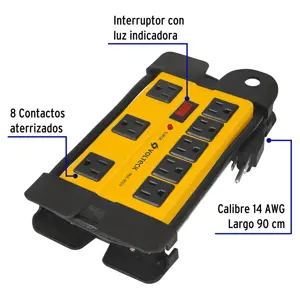 Volteck Multicontacto 14 AWG industrial supresor de picos 8 entradas