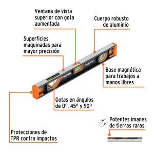 Nivel profesional magnético de 18