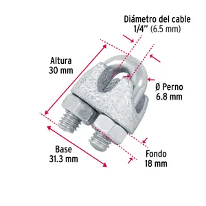 Blíster c/2 nudos (perros) de hierro p/cable de 1/4