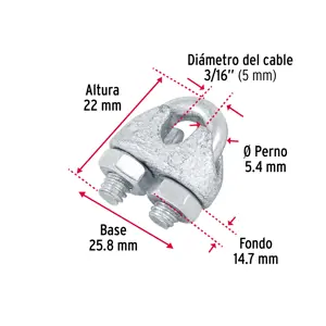 Blíster c/2 nudos (perros) de hierro p/cable de 3/16