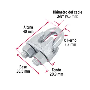 Blíster c/1 nudo (perro) de hierro p/cable de 3/8