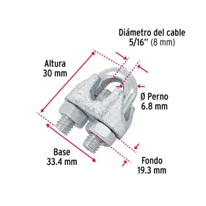 Blíster c/2 nudos (perros) de hierro p/cable de 5/16