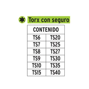 Juego de 12 puntas torx combinadas c/seguro largo 2