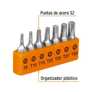 Juego de 7 puntas torx combinadas c/seguro largo 1