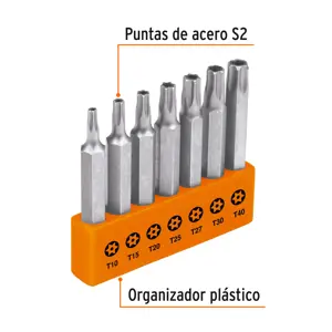 Juego de 7 puntas torx combinadas c/seguro largo 2