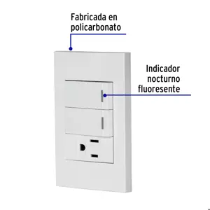 Volteck Placa armada 2 interruptores,1 contacto,1mod,Española,blanco