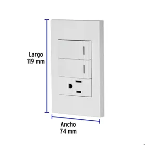 Volteck Placa armada 2 interruptores,1 contacto,1mod,Española,blanco