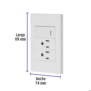 Volteck Placa armada 1 interruptor, 2 contactos,1mod,Española,blanco