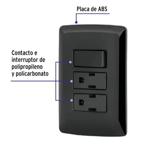 Volteck Placa armada 2 contactos e interruptor,negro, línea Italiana