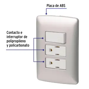 Volteck Placa armada 2 contactos e interruptor,plata, línea Italiana