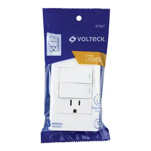 Volteck Placa armada blanca 2 interruptores y contacto 1 mód,Lisboa